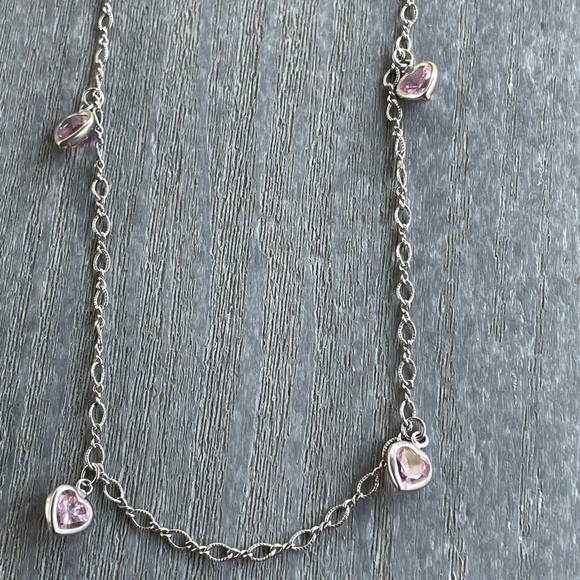 14K White Gold and Pink Cubic Zirconia Heart Necklace - Picture 2 of 4